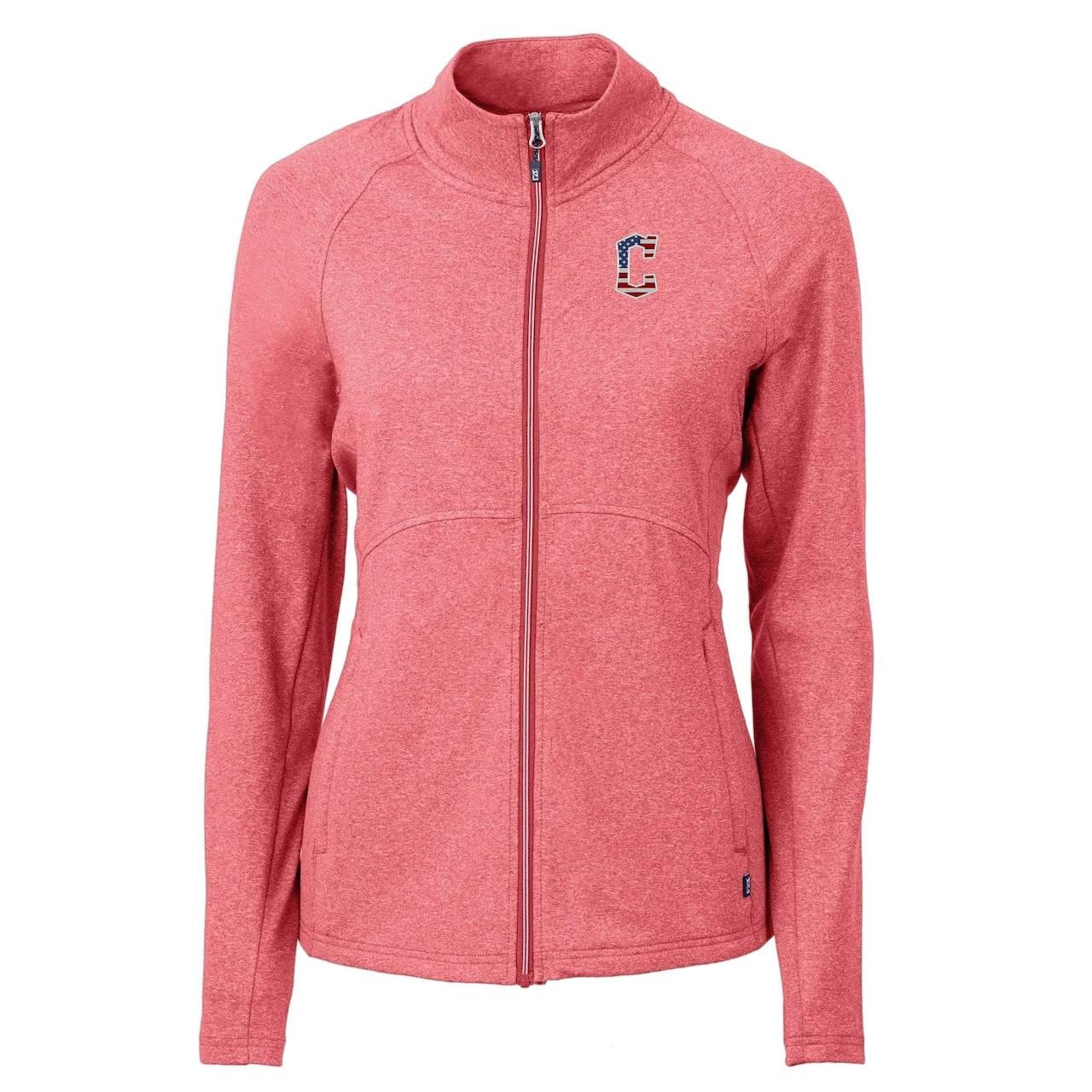 Women's Cleveland Guardians Cutter & Buck Heather Red Adapt Eco Knit Heather Recycled Full-Zip Top 4 Women's Cleveland Guardians Cutter & Buck Heather Red Adapt Eco Knit Heather Recycled Full-Zip Top - Image 2