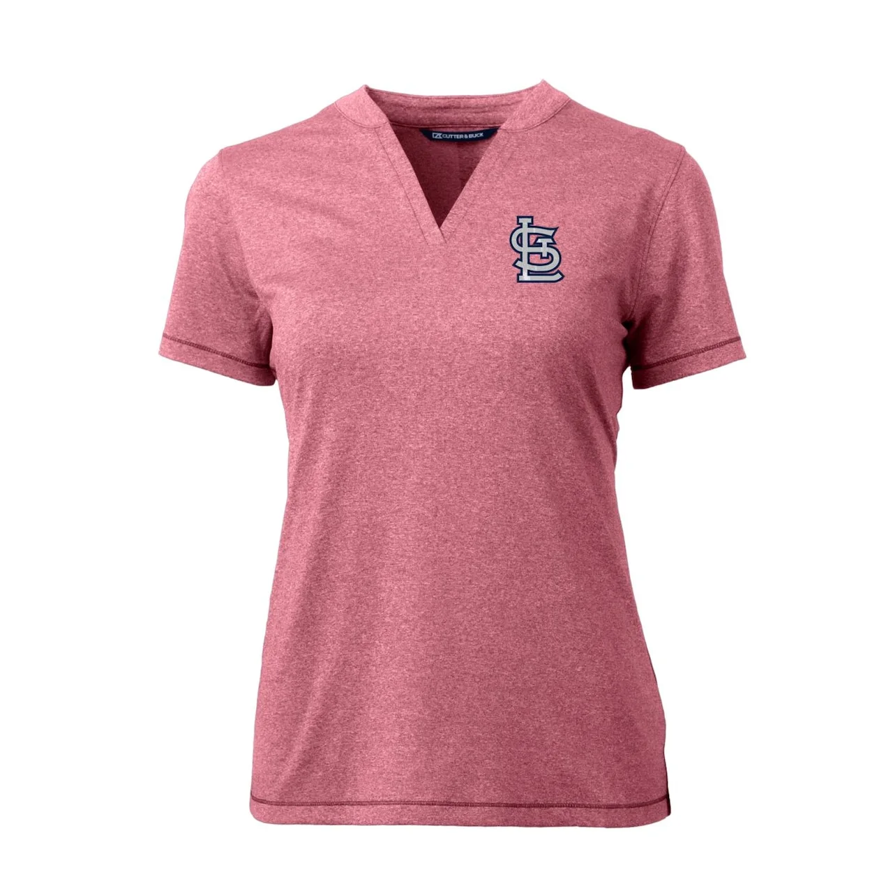 Women's St. Louis Cardinals Cutter & Buck Heather Red DryTec Forge Stretch V-Neck Blade Top 4 Women's St. Louis Cardinals Cutter & Buck Heather Red DryTec Forge Stretch V-Neck Blade Top - Image 2