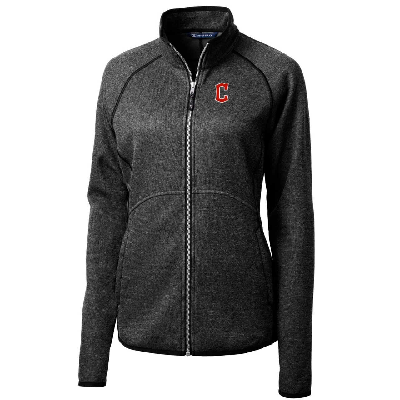 Women's Cleveland Guardians Cutter & Buck Heathered Charcoal Mainsail Sweater-Knit Full-Zip Jacket 4 Women's Cleveland Guardians Cutter & Buck Heathered Charcoal Mainsail Sweater-Knit Full-Zip Jacket - Image 2