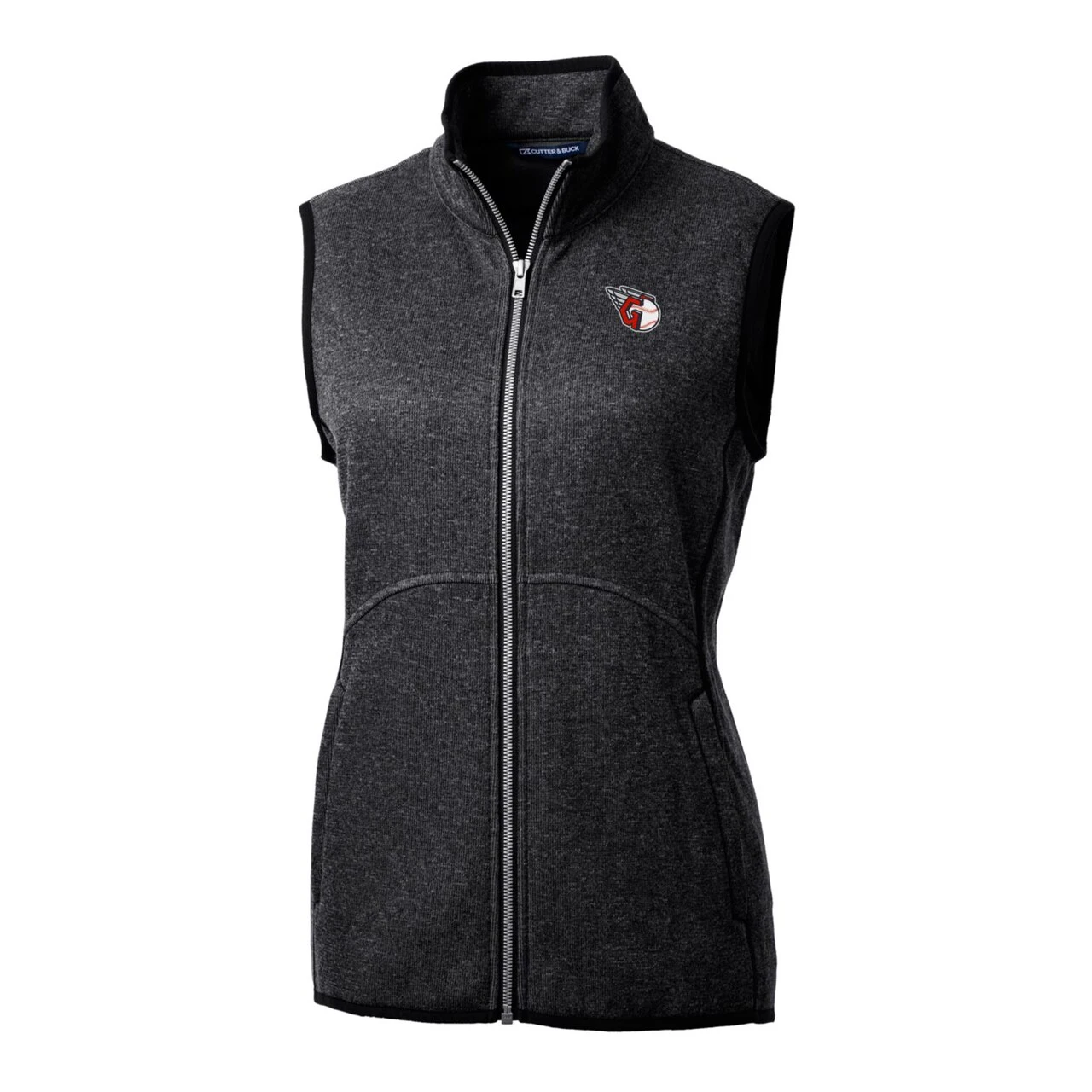 Women's Cleveland Guardians Cutter & Buck Heathered Charcoal Mainsail Sweater-Knit Full-Zip Vest 4 Women's Cleveland Guardians Cutter & Buck Heathered Charcoal Mainsail Sweater-Knit Full-Zip Vest - Image 2