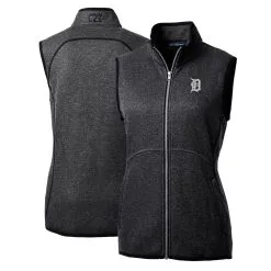 Women's Detroit Tigers Cutter & Buck Heathered Charcoal Mainsail Sweater-Knit Full-Zip Vest