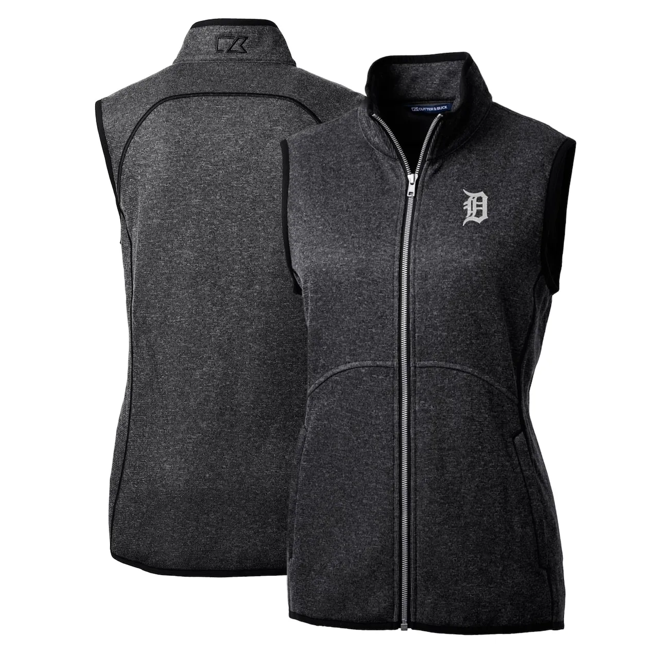 Women's Detroit Tigers Cutter & Buck Heathered Charcoal Mainsail Sweater-Knit Full-Zip Vest 3 Women's Detroit Tigers Cutter & Buck Heathered Charcoal Mainsail Sweater-Knit Full-Zip Vest