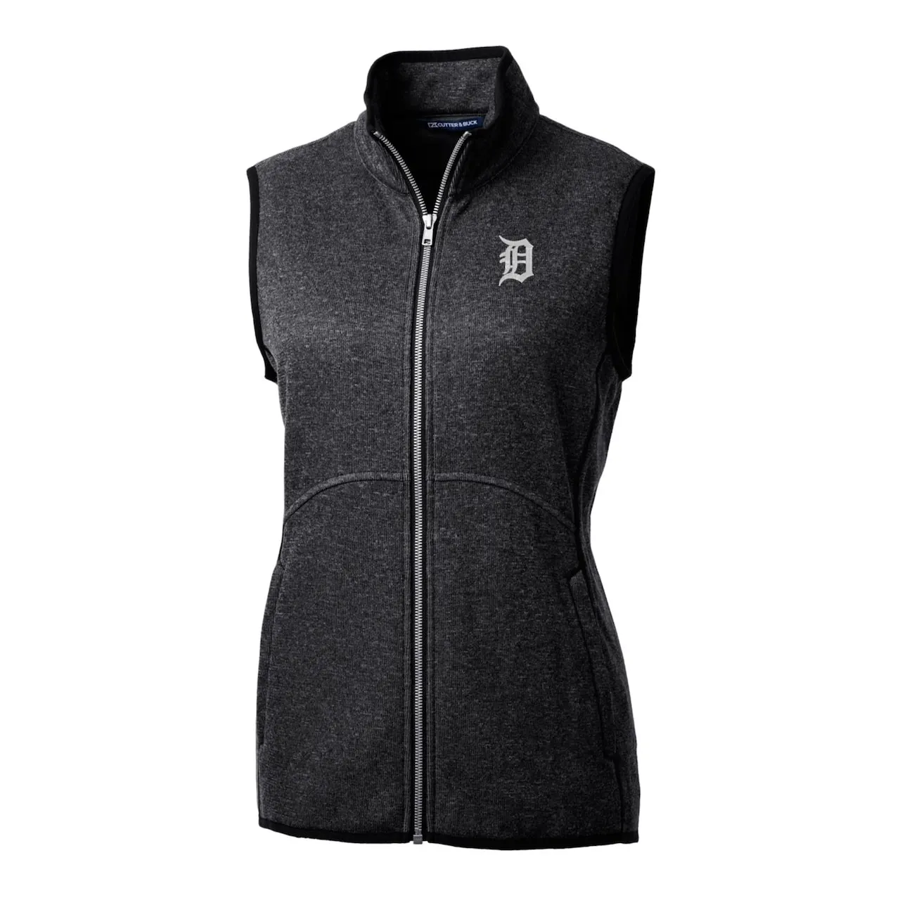 Women's Detroit Tigers Cutter & Buck Heathered Charcoal Mainsail Sweater-Knit Full-Zip Vest 4 Women's Detroit Tigers Cutter & Buck Heathered Charcoal Mainsail Sweater-Knit Full-Zip Vest - Image 2