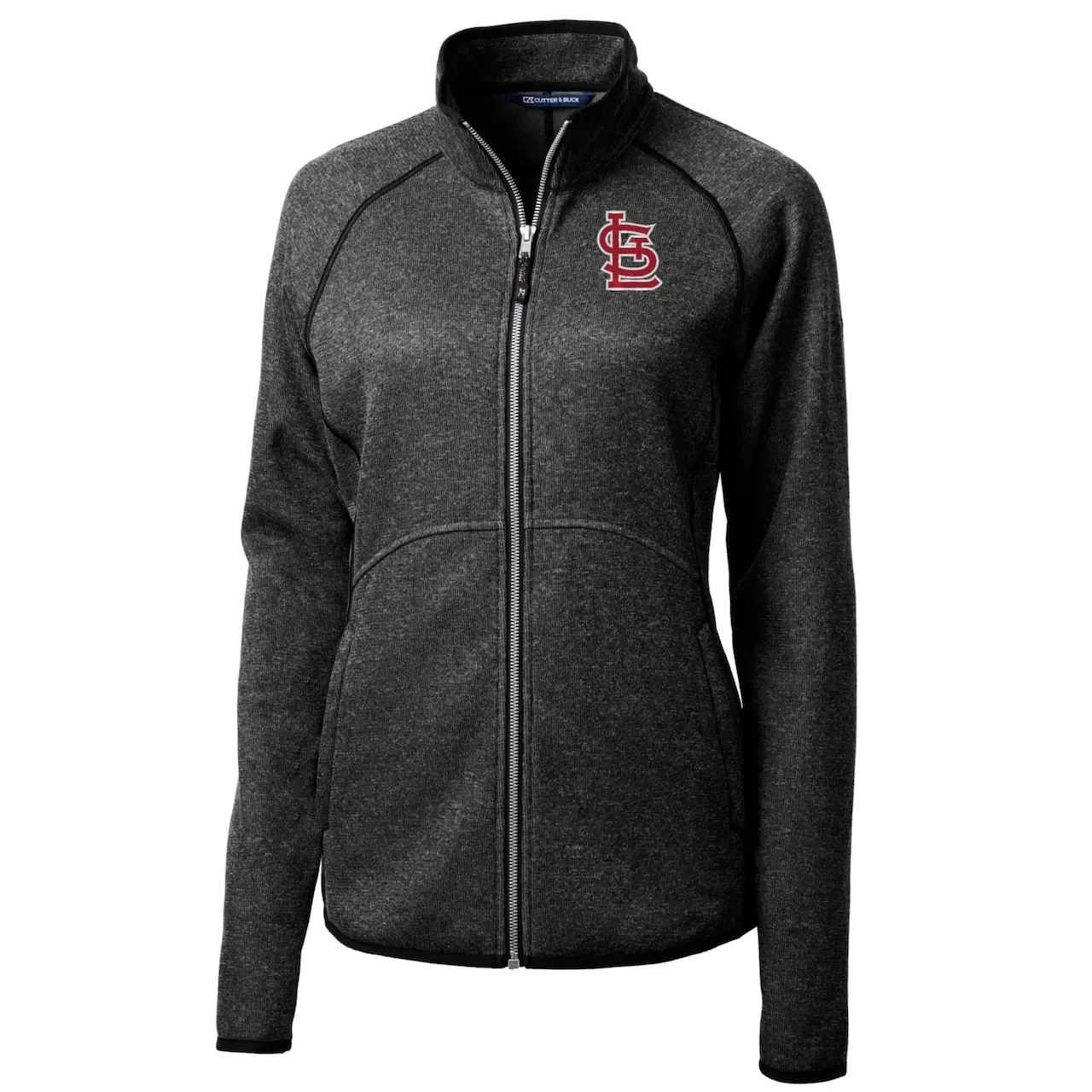 Women's St. Louis Cardinals Cutter & Buck Heathered Charcoal Mainsail Sweater-Knit Full-Zip Jacket 4 Women's St. Louis Cardinals Cutter & Buck Heathered Charcoal Mainsail Sweater-Knit Full-Zip Jacket - Image 2