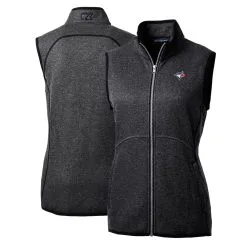 Women's Toronto Blue Jays Cutter & Buck Heathered Charcoal Mainsail Sweater-Knit Full-Zip Vest