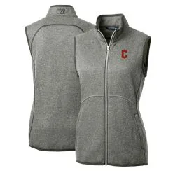 Women's Cleveland Guardians Cutter & Buck Heathered Gray Mainsail Sweater-Knit Full-Zip Vest