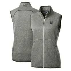 Women's Detroit Tigers Cutter & Buck Heathered Gray Mainsail Sweater-Knit Full-Zip Vest