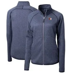 Women's Cleveland Guardians Cutter & Buck Heathered Navy Mainsail Sweater-Knit Full-Zip Jacket