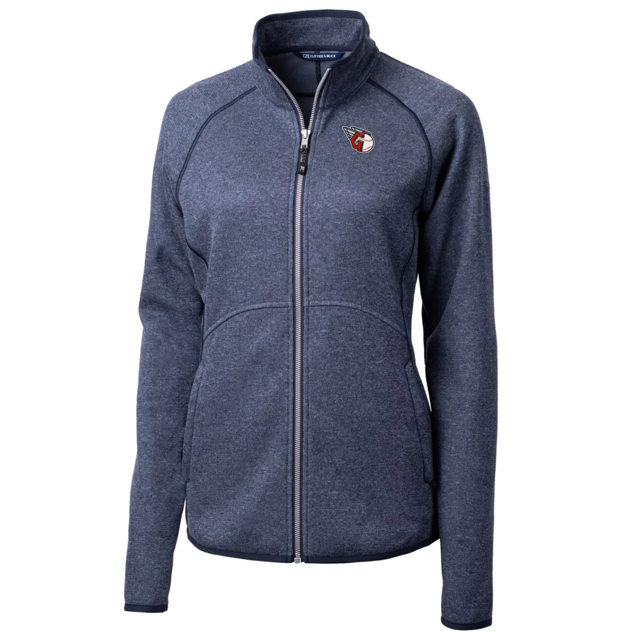 Women's Cleveland Guardians Cutter & Buck Heathered Navy Mainsail Sweater-Knit Full-Zip Jacket 4 Women's Cleveland Guardians Cutter & Buck Heathered Navy Mainsail Sweater-Knit Full-Zip Jacket - Image 2