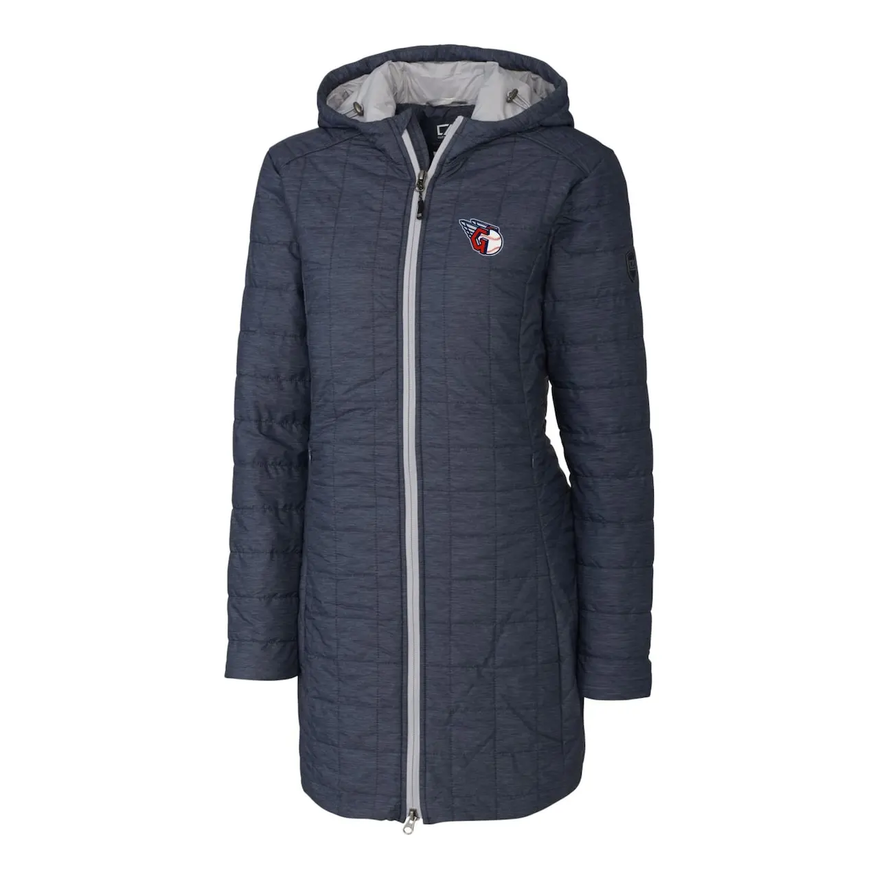 Women's Cleveland Guardians Cutter & Buck Heathered Navy Rainier Primaloft Eco Full-Zip Hoodie Long Coat 4 Women's Cleveland Guardians Cutter & Buck Heathered Navy Rainier Primaloft Eco Full-Zip Hoodie Long Coat - Image 2