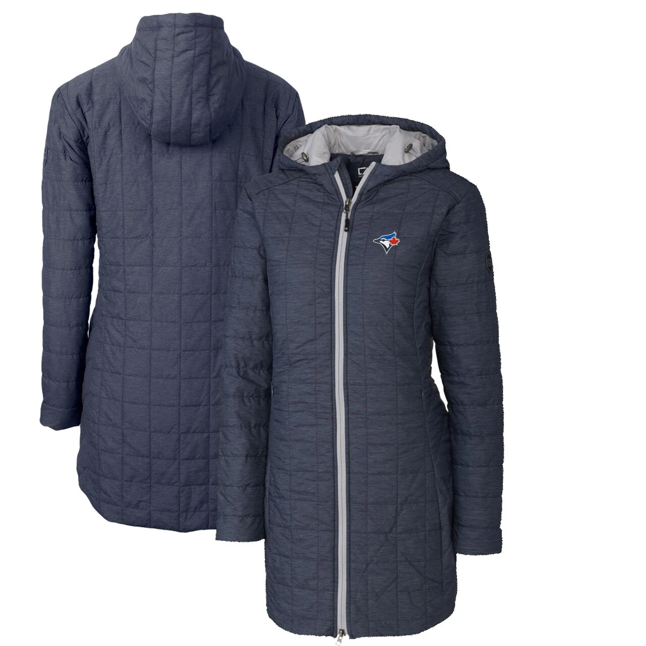Women's Toronto Blue Jays Cutter & Buck Heathered Navy Rainier Primaloft Eco Full-Zip Hoodie Long Coat 3 Women's Toronto Blue Jays Cutter & Buck Heathered Navy Rainier Primaloft Eco Full-Zip Hoodie Long Coat
