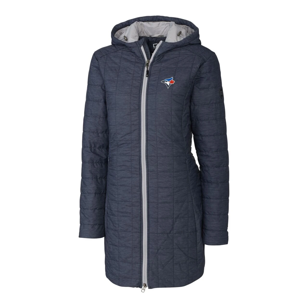 Women's Toronto Blue Jays Cutter & Buck Heathered Navy Rainier Primaloft Eco Full-Zip Hoodie Long Coat 4 Women's Toronto Blue Jays Cutter & Buck Heathered Navy Rainier Primaloft Eco Full-Zip Hoodie Long Coat - Image 2