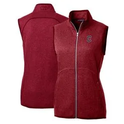 Women's Cleveland Guardians Cutter & Buck Heathered Red Mainsail Sweater-Knit Full-Zip Vest