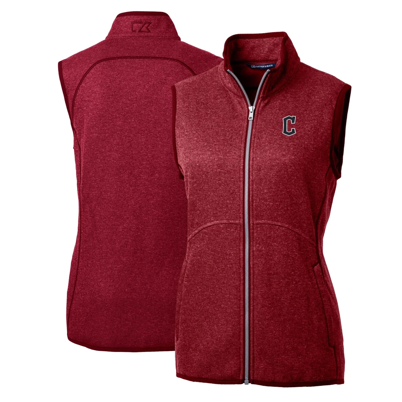 Women's Cleveland Guardians Cutter & Buck Heathered Red Mainsail Sweater-Knit Full-Zip Vest 3 Women's Cleveland Guardians Cutter & Buck Heathered Red Mainsail Sweater-Knit Full-Zip Vest