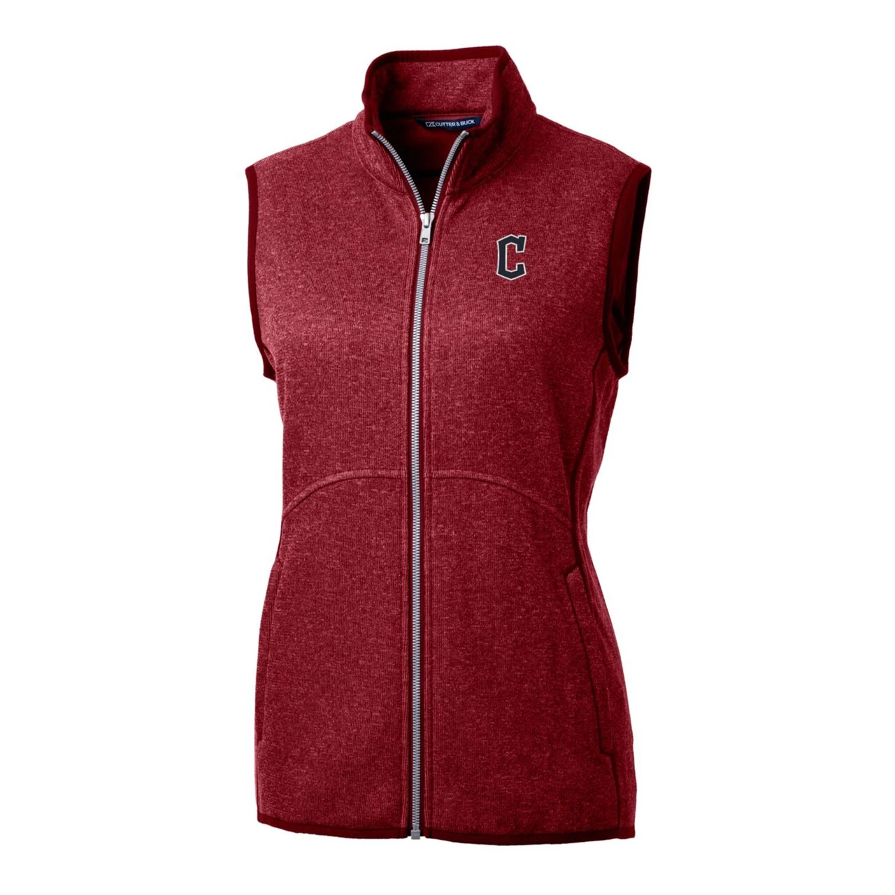 Women's Cleveland Guardians Cutter & Buck Heathered Red Mainsail Sweater-Knit Full-Zip Vest 4 Women's Cleveland Guardians Cutter & Buck Heathered Red Mainsail Sweater-Knit Full-Zip Vest - Image 2
