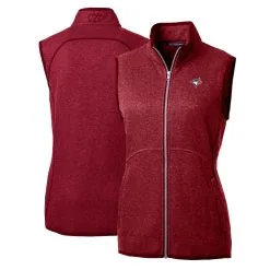 Women's Toronto Blue Jays Cutter & Buck Heathered Red Mainsail Sweater-Knit Full-Zip Vest