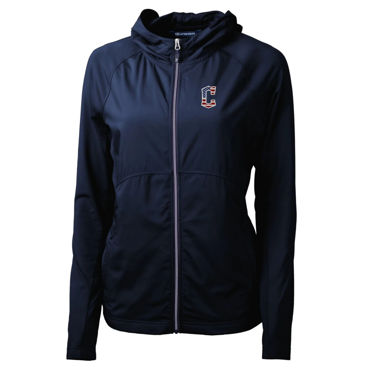 Women's Cleveland Guardians Cutter & Buck Navy Americana Logo Adapt Eco Knit Hybrid Recycled Full-Zip Hoodie 4 Women's Cleveland Guardians Cutter & Buck Navy Americana Logo Adapt Eco Knit Hybrid Recycled Full-Zip Hoodie - Image 2