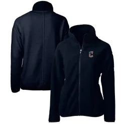 Women's Cleveland Guardians Cutter & Buck Navy Americana Logo Cascade Eco Sherpa Full-Zip Fleece Jacket