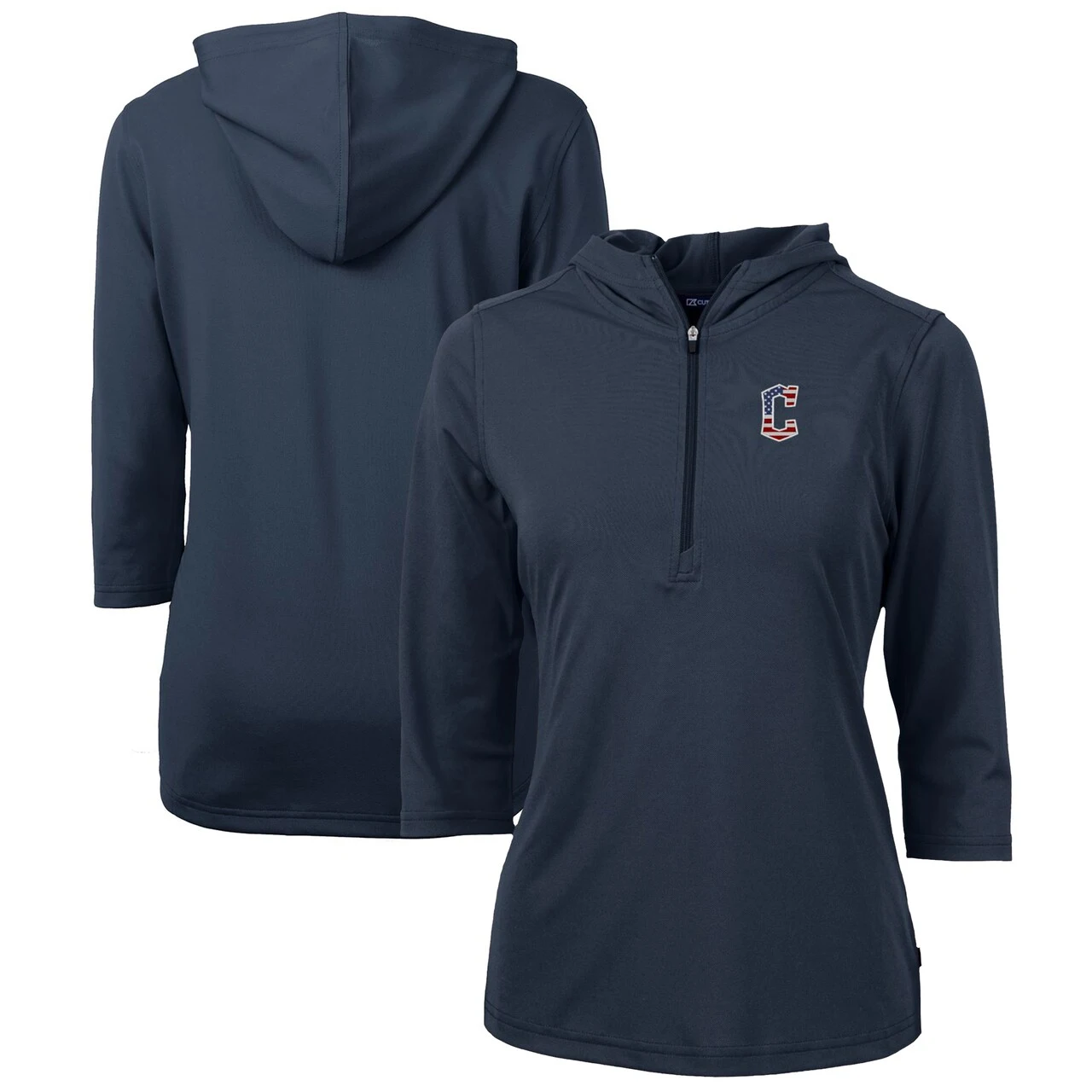Women's Cleveland Guardians Cutter & Buck Navy Americana Logo DryTec Virtue Eco Pique Recycled Half-Zip Pullover Hoodie 3 Women's Cleveland Guardians Cutter & Buck Navy Americana Logo DryTec Virtue Eco Pique Recycled Half-Zip Pullover Hoodie