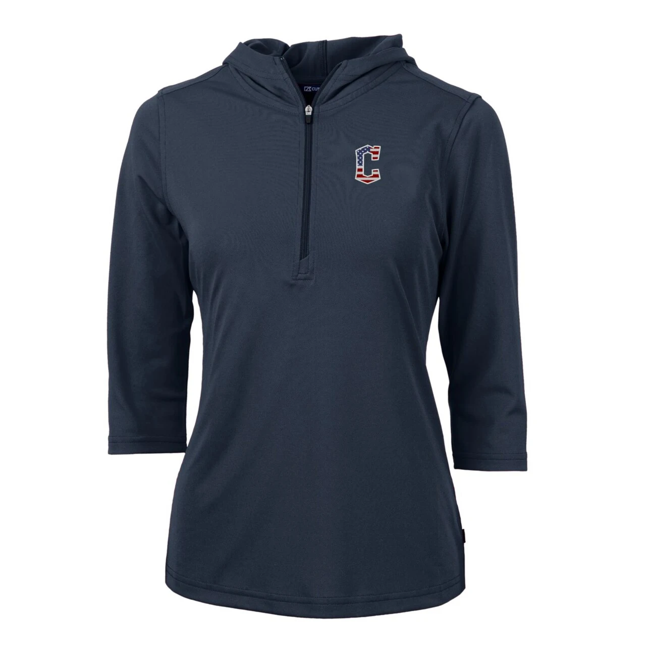 Women's Cleveland Guardians Cutter & Buck Navy Americana Logo DryTec Virtue Eco Pique Recycled Half-Zip Pullover Hoodie 4 Women's Cleveland Guardians Cutter & Buck Navy Americana Logo DryTec Virtue Eco Pique Recycled Half-Zip Pullover Hoodie - Image 2