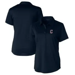 Women's Cleveland Guardians Cutter & Buck Navy Americana Logo Prospect DryTec Textured Stretch Polo