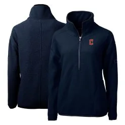 Women's Cleveland Guardians Cutter & Buck Navy Cascade Eco Sherpa Fleece Quarter-Zip Pullover Jacket