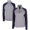Women's Cleveland Guardians Cutter & Buck Navy DryTec Forge Tonal Stripe Half-Zip Top