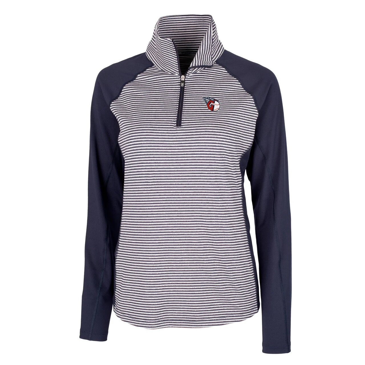 Women's Cleveland Guardians Cutter & Buck Navy DryTec Forge Tonal Stripe Half-Zip Top 4 Women's Cleveland Guardians Cutter & Buck Navy DryTec Forge Tonal Stripe Half-Zip Top - Image 2