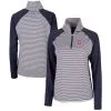 Women's Cleveland Guardians Cutter & Buck Navy DryTec Forge Tonal Stripe Half-Zip Top