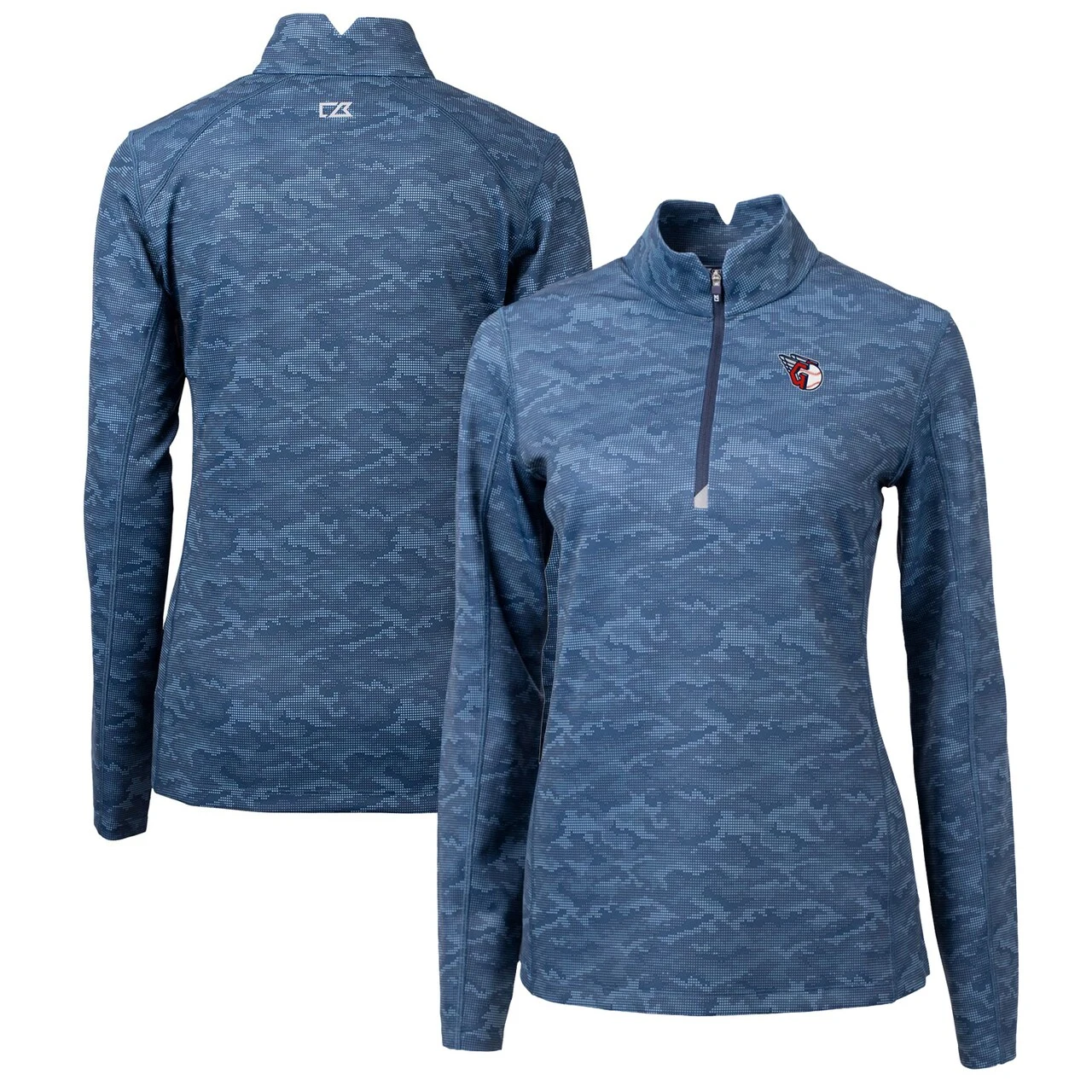 Women's Cleveland Guardians Cutter & Buck Navy Traverse Camo Print Stretch Quarter-Zip Pullover Top 3 Women's Cleveland Guardians Cutter & Buck Navy Traverse Camo Print Stretch Quarter-Zip Pullover Top