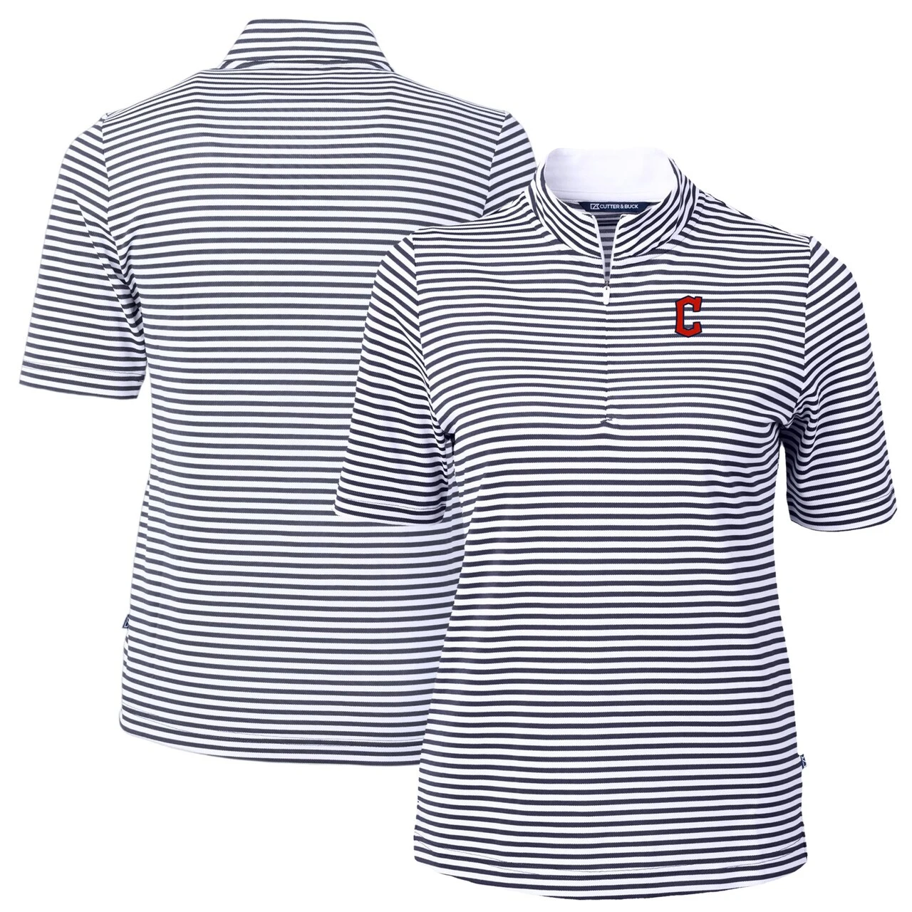 Women's Cleveland Guardians Cutter & Buck Navy Virtue Eco Pique Stripe Top 3 Women's Cleveland Guardians Cutter & Buck Navy Virtue Eco Pique Stripe Top