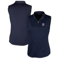 Women's Detroit Tigers Cutter & Buck Navy Americana Logo DryTec Forge Stretch Sleeveless Polo