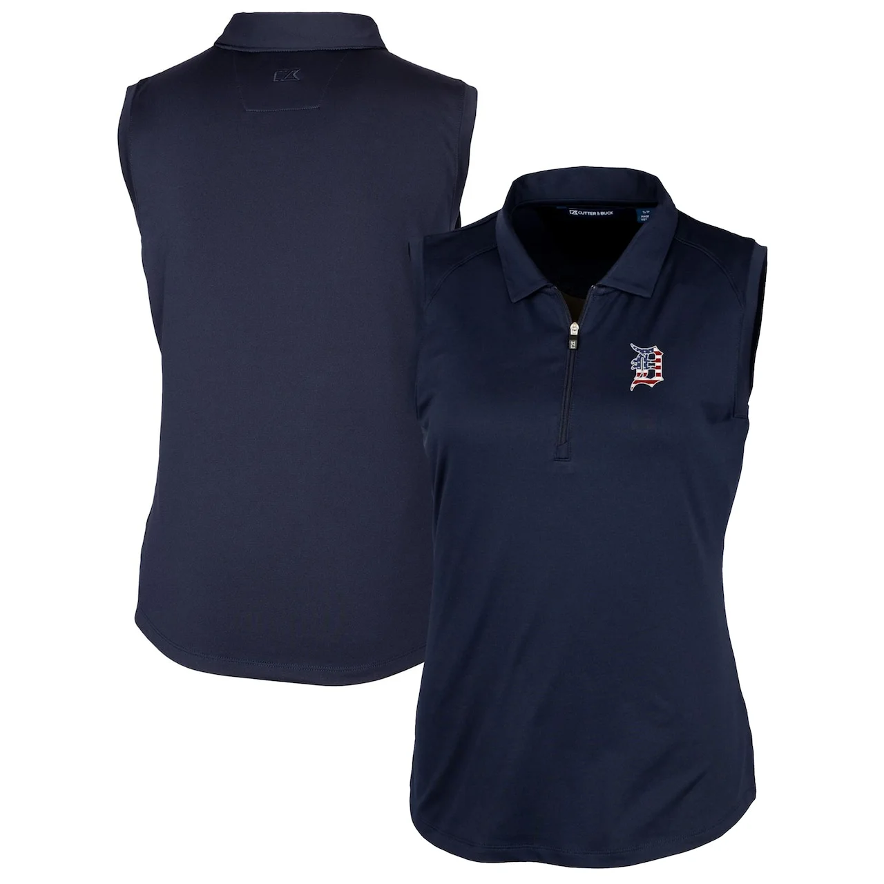 Women's Detroit Tigers Cutter & Buck Navy Americana Logo DryTec Forge Stretch Sleeveless Polo 3 Women's Detroit Tigers Cutter & Buck Navy Americana Logo DryTec Forge Stretch Sleeveless Polo