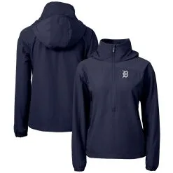 Women's Detroit Tigers Cutter & Buck Navy Charter Eco Recycled Half-Zip Anorak Jacket