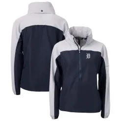 Women's Detroit Tigers Cutter & Buck Navy Charter Eco Recycled Half-Zip Anorak Jacket
