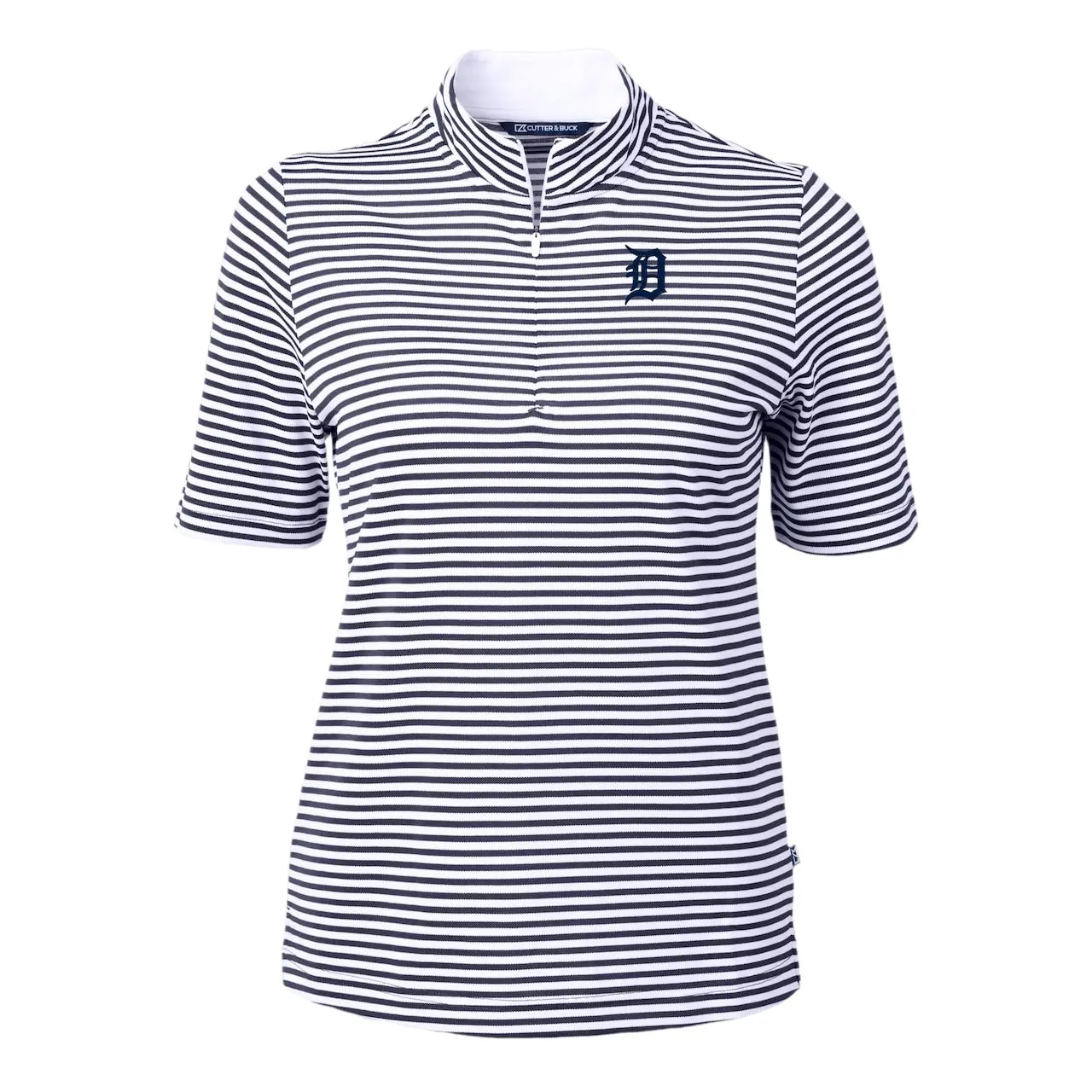 Women's Detroit Tigers Cutter & Buck Navy Virtue Eco Pique Stripe Top 4 Women's Detroit Tigers Cutter & Buck Navy Virtue Eco Pique Stripe Top - Image 2