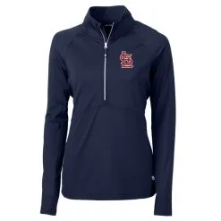 Women's St. Louis Cardinals Cutter & Buck Navy Adapt Eco Knit Stretch Half-Zip Pullover Top