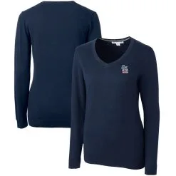Women's St. Louis Cardinals Cutter & Buck Navy Americana Logo Lakemont Tri-Blend V-Neck Pullover Sweater