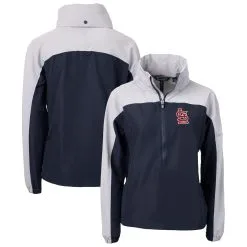 Women's St. Louis Cardinals Cutter & Buck Navy Charter Eco Recycled Half-Zip Anorak Jacket