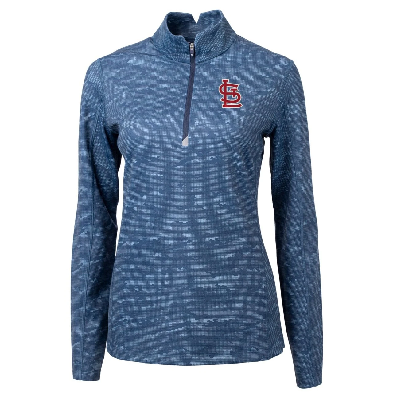 Women's St. Louis Cardinals Cutter & Buck Navy Traverse Camo Print Stretch Quarter-Zip Pullover Top 4 Women's St. Louis Cardinals Cutter & Buck Navy Traverse Camo Print Stretch Quarter-Zip Pullover Top - Image 2