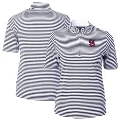 Women's St. Louis Cardinals Cutter & Buck Navy Virtue Eco Pique Stripe Top
