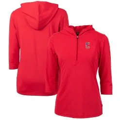 Women's Cleveland Guardians Cutter & Buck Red Americana Logo DryTec Virtue Eco Pique Recycled Half-Zip Pullover Hoodie