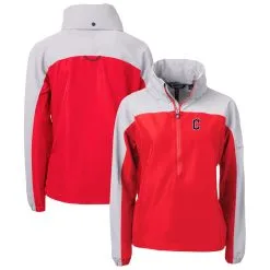 Women's Cleveland Guardians Cutter & Buck Red Charter Eco Recycled Half-Zip Anorak Jacket