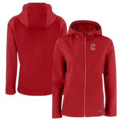 Women's Cleveland Guardians Cutter & Buck Red Evoke Eco Softshell Recycled Full-Zip Jacket