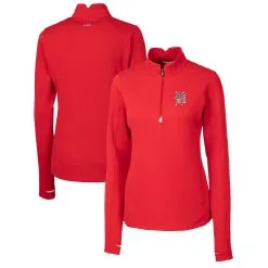 Women's Detroit Tigers Cutter & Buck Red Americana Logo DryTec Traverse Stretch Quarter-Zip Pullover Top