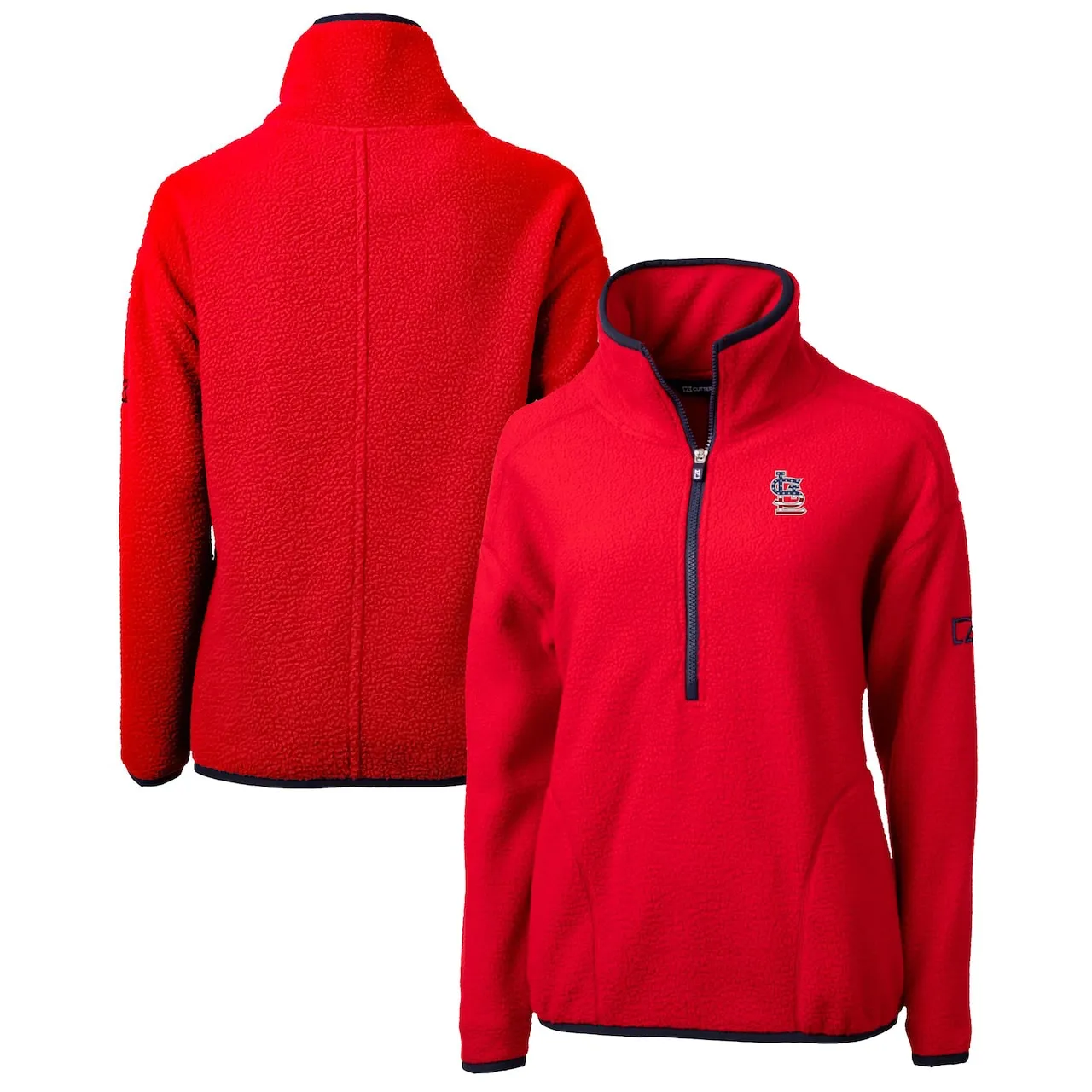 Women's St. Louis Cardinals Cutter & Buck Red Americana Logo Cascade Eco Sherpa Fleece Half-Zip Pullover Jacket 3 Women's St. Louis Cardinals Cutter & Buck Red Americana Logo Cascade Eco Sherpa Fleece Half-Zip Pullover Jacket