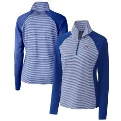 Women's Toronto Blue Jays Cutter & Buck Royal DryTec Forge Tonal Stripe Half-Zip Top