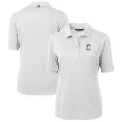 Women's Cleveland Guardians Cutter & Buck White Americana Logo DryTec Virtue Eco Pique Recycled Polo