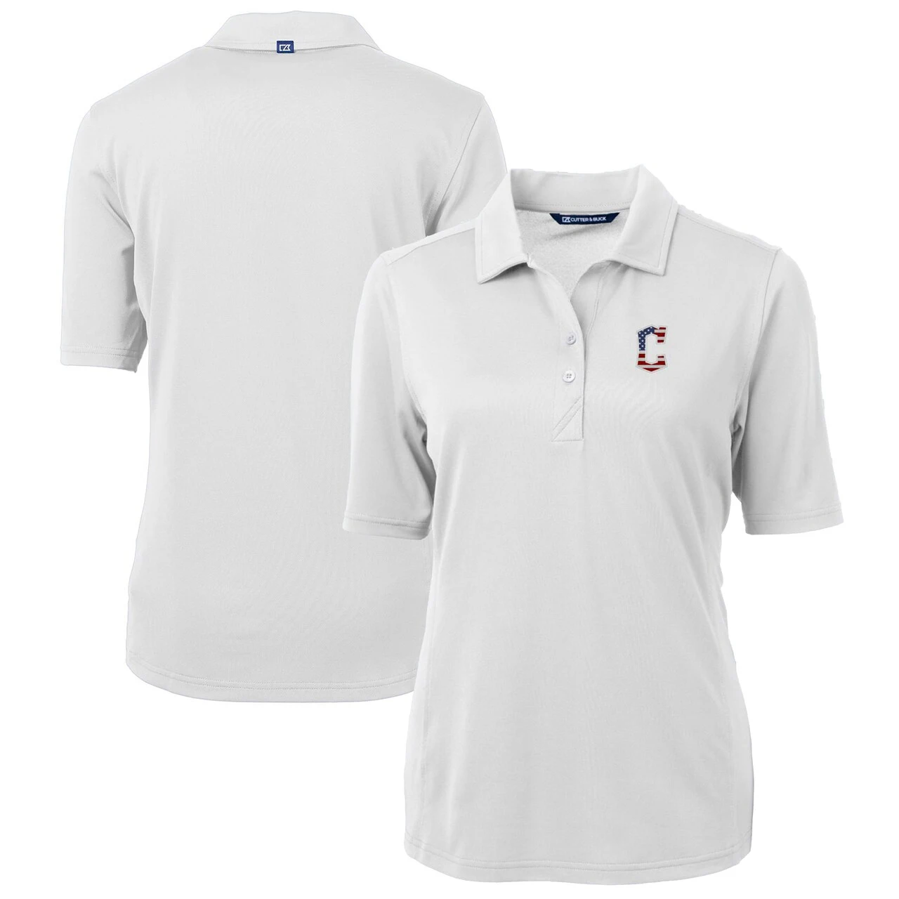 Women's Cleveland Guardians Cutter & Buck White Americana Logo DryTec Virtue Eco Pique Recycled Polo 3 Women's Cleveland Guardians Cutter & Buck White Americana Logo DryTec Virtue Eco Pique Recycled Polo