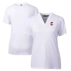 Women's Cleveland Guardians Cutter & Buck White DryTec Forge Stretch V-Neck Blade Top